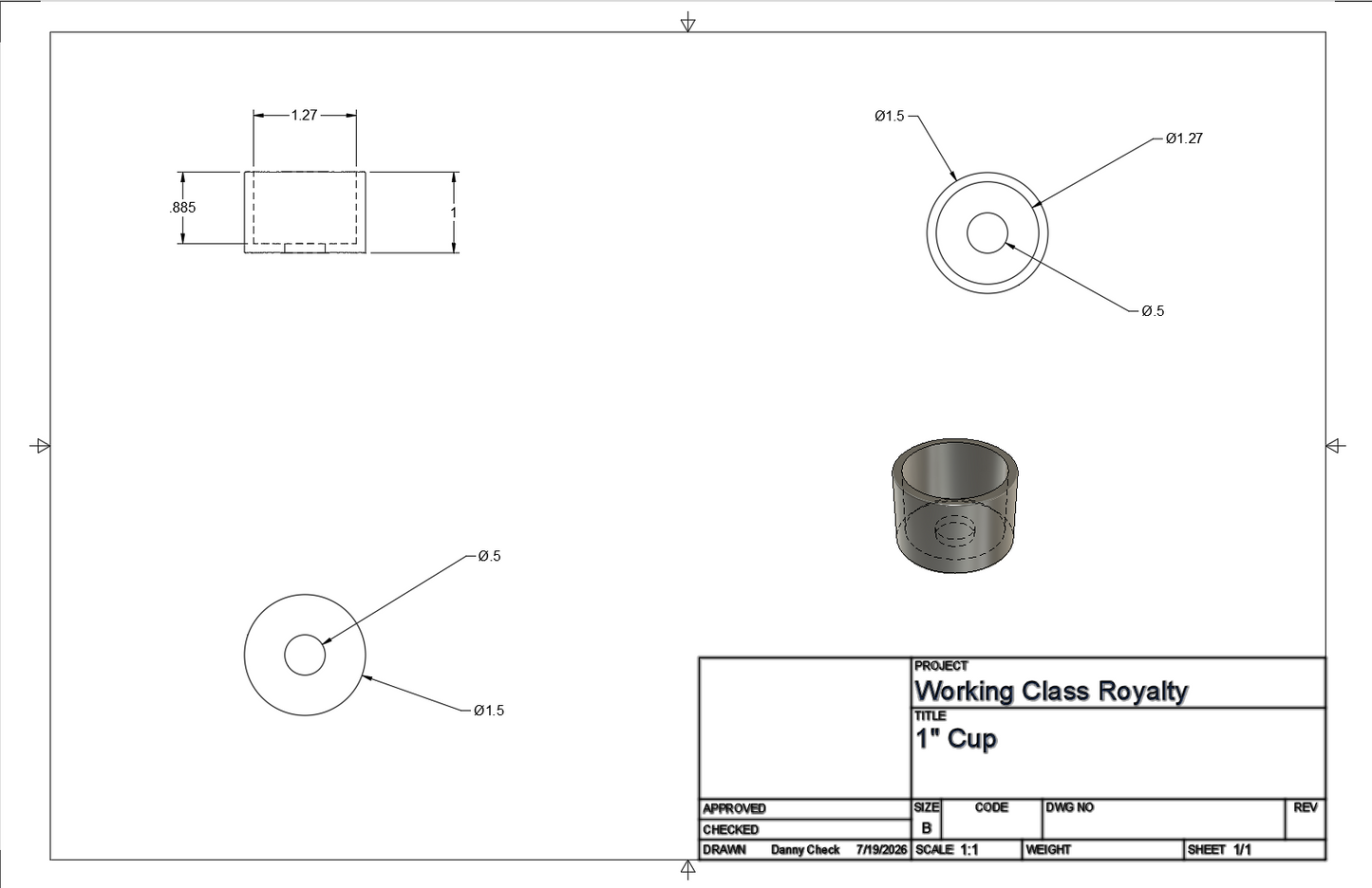 Billet Steel Cups 1" Tall